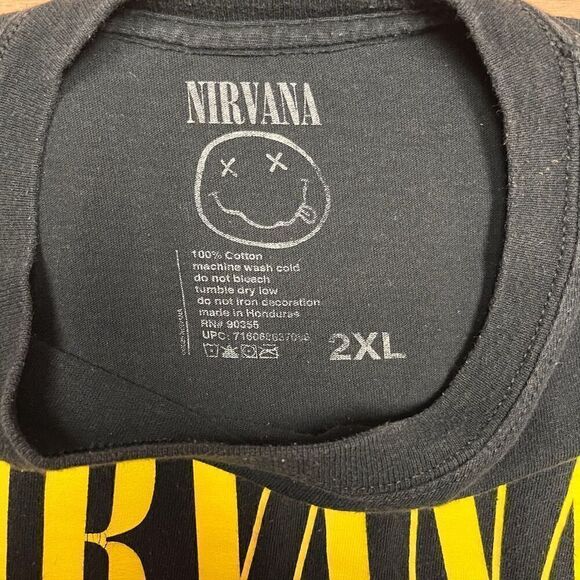 Nirvana Mens Smiley Face Logo Classic Short Sleeve T-Shirt Black 2XL - Picture 8 of 8